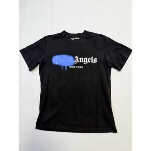 Palm Angels New York Spray Logo Shirt Mens Small Black Graphic Tee Streetwear
